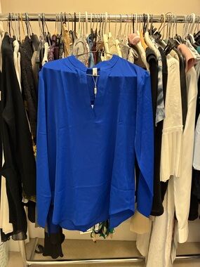 Women's Split-Neck Blouse in Royal Blue 👵MT